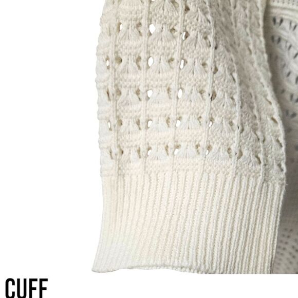 DKNY JEANS Women's V- Neck Open Knit Cream Colored Cardigan Sweater Size XL - Picture 7 of 15